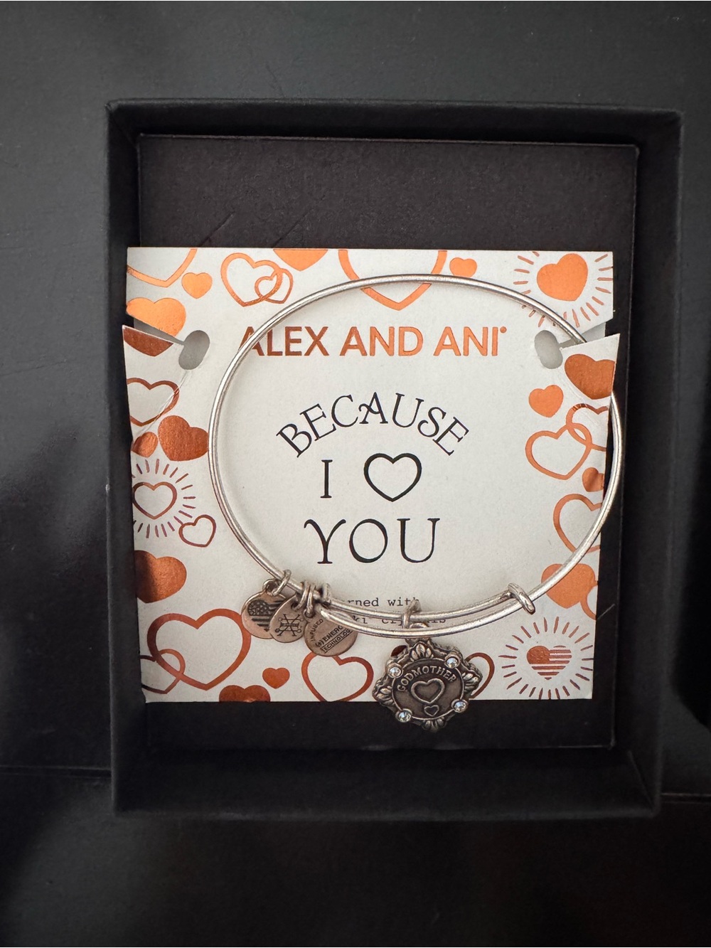Alex and Ani "godmother” Silver Charm Bangle with swvarski crystals